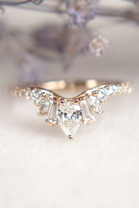 Arched Pear with Multi Diamond Accents