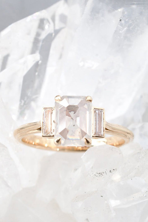 Emerald Cut Gray Diamond with Baguettes