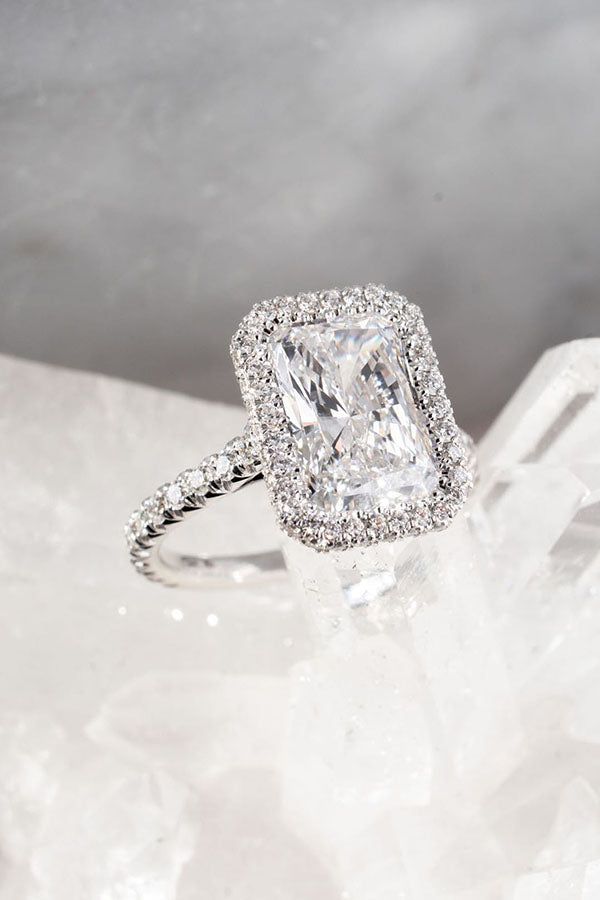 Radiant Cut with Pave Halo and Band