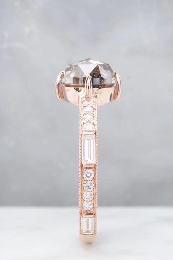 Rose Cut Salt & Pepper Diamond with Art Deco Band