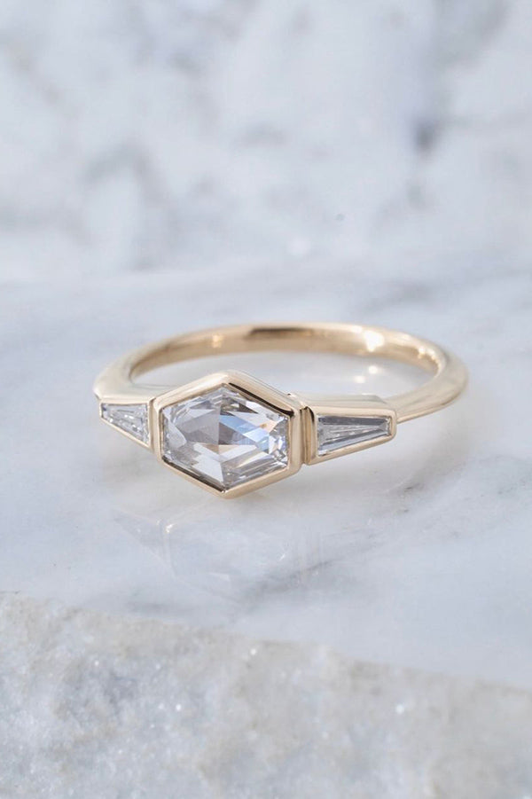 Geometric Bezel Engagement Rings with Tapered Baguettes