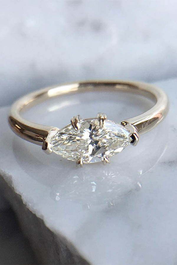 East-West Set Diamond Engagement Ring in Yellow Gold
