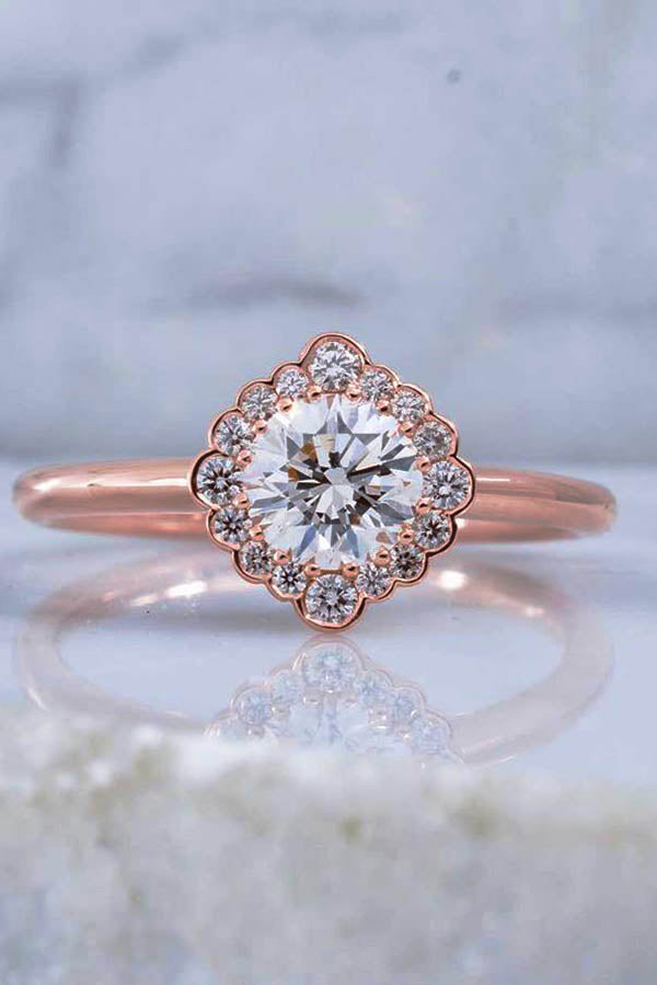 Round Cut Diamond Engagement Ring with Bezel Set Accents