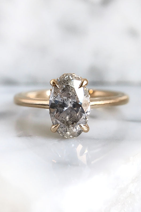 Salt and Pepper Engagement Ring with an Oval Solitaire
