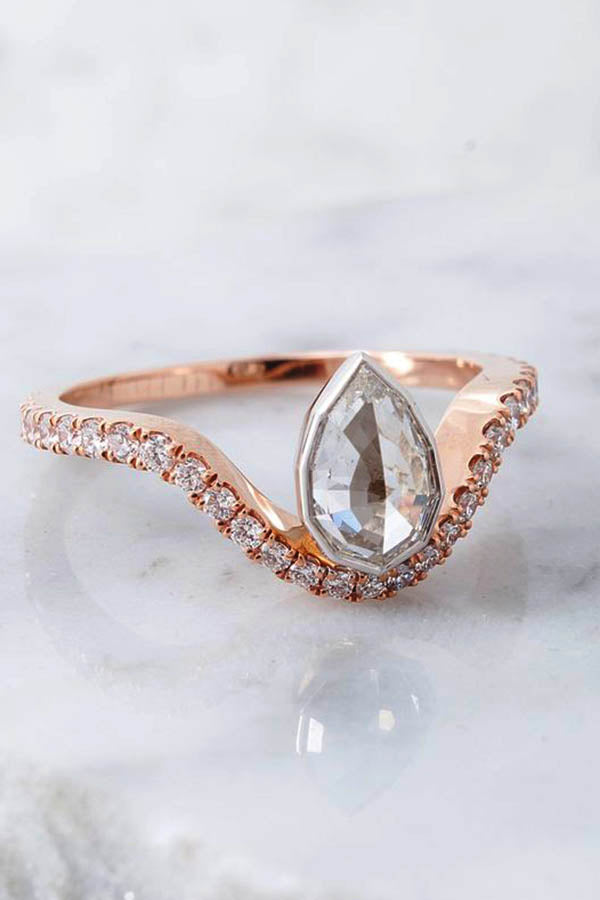Geometric Pear Shaped Engagement Ring with Arched Band