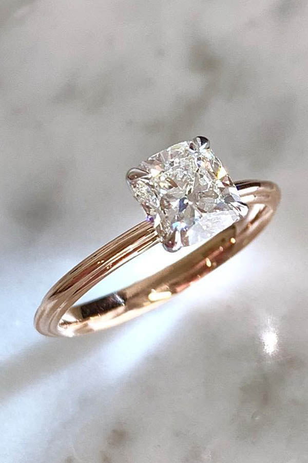 Cushion Cut Solitaire Engagement Ring with a Slim Band