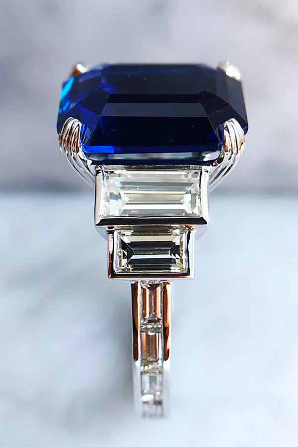 Sapphire with Baguette Diamonds
