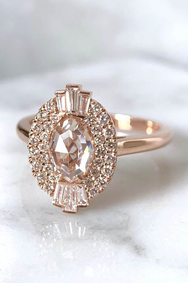 Art Deco Engagement Ring with Geo Cut Oval Diamond