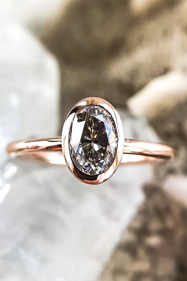 Bezel Set Grey Diamond Engagement Ring