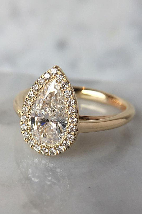 Pear-Shaped Single-Halo Diamond Ring