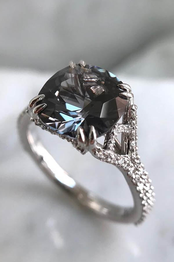 Three Stone Celestial Grey Rose Cut Diamond Engagement Ring - Abhika Jewels