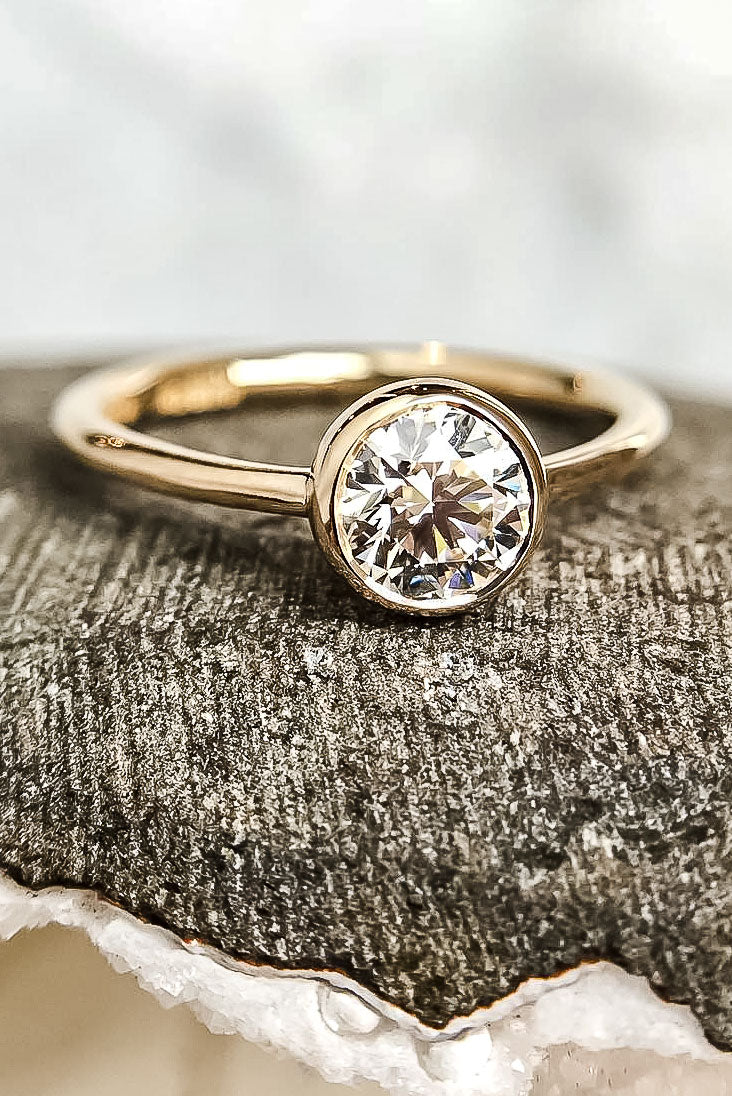 Round Diamond Modern Low Profile Half-Bezel Solitaire Engagement Ring