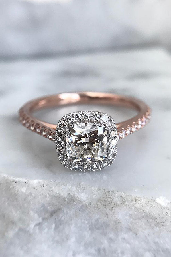 Cushion-Cut Single-Halo Engagement Ring