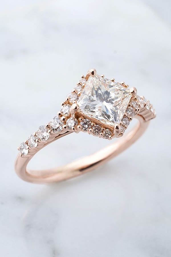 Single-Halo Princess-Cut Engagement Ring