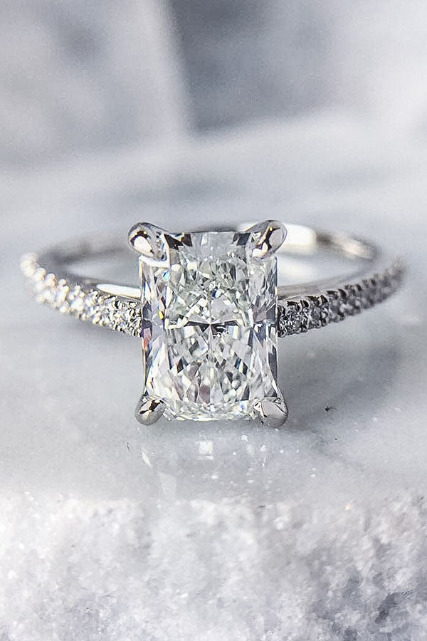 Radiant Cut Pave Band Engagement Ring in White Gold