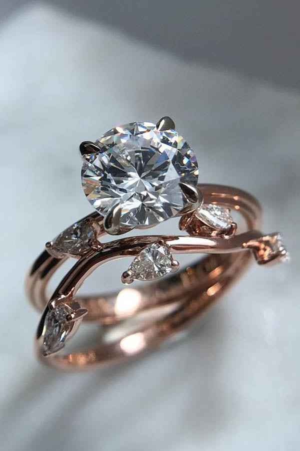 Special Reserved - Unique Engagement Rings 14K White Gold Diamond  Engagement Ring Plus matching band - Camellia Jewelry