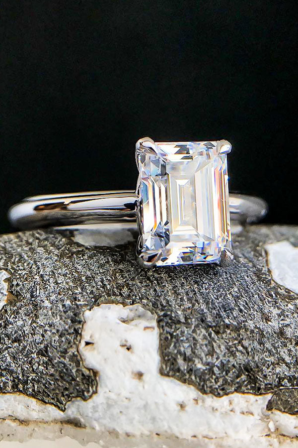 Emerald Cut Solitaire Engagement Ring in White Gold