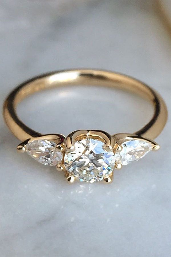 Three-Stone Engagement Ring with Pear-Shaped Side Stones
