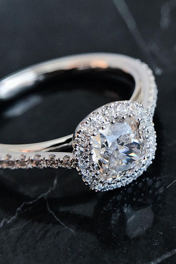 Single-Halo Cathedral Cut Engagement Ring