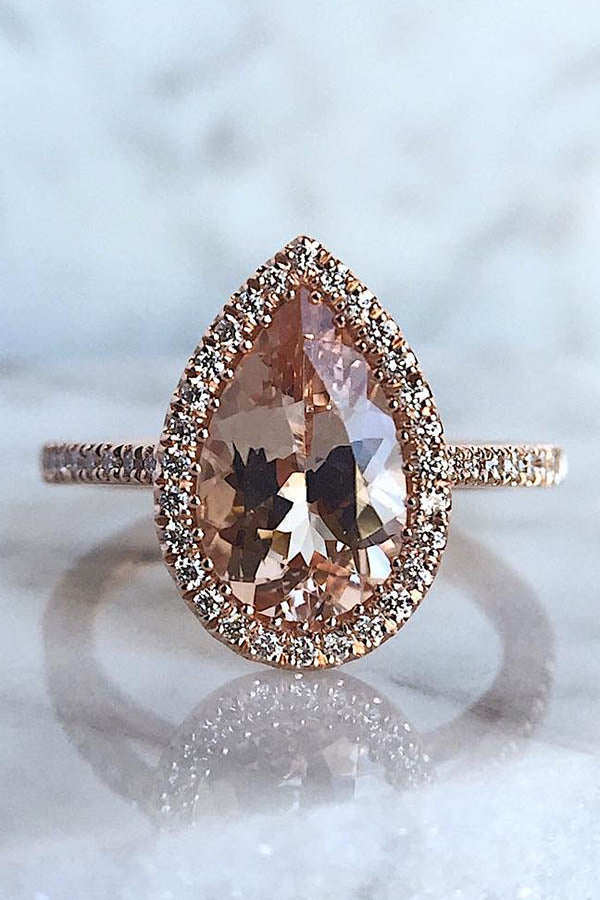 Pear-Shaped Morganite Engagement Ring with Halo