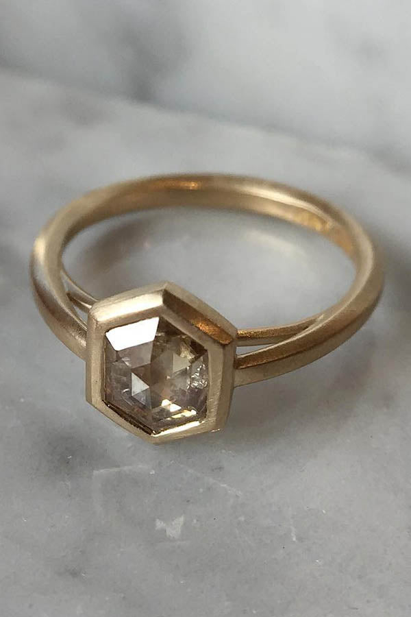 Geometric Champagne Diamond Engagement Ring