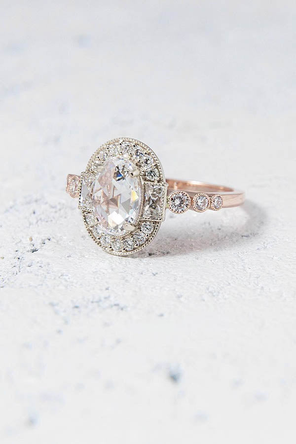 Oval Rose Cut Diamond with Art Deco Halo