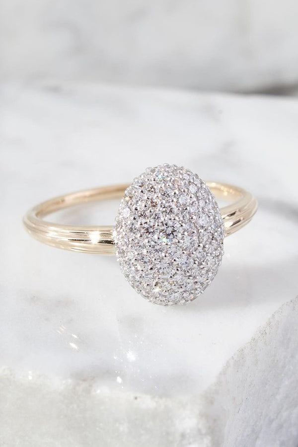 White Pave Diamond Engagement Ring in Yellow Gold