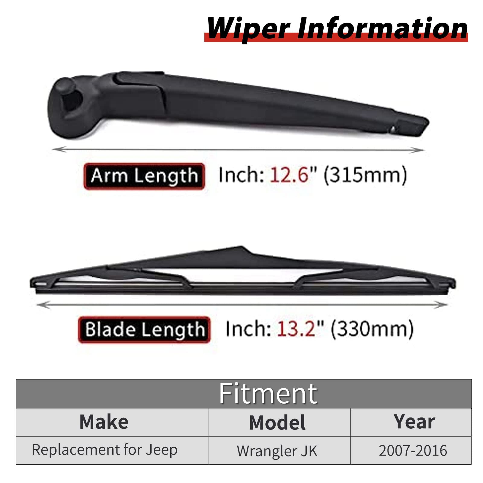 Rear Wiper Arm Blade Assembly - Replacement for Jeep Wrangler JK 2007- –  OTUAYAUTO