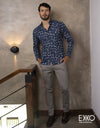 White | Navy Linen Cotton Shirt EMSACS0692LCLS