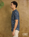 White | Navy Linen Cotton Shirt EMSACS0693LCSS