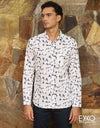 White | Navy Linen Cotton Shirt EMSACS0692LCLS