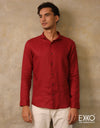 Red | Black Linen Long Sleeve ShirtEMCL0686SLS