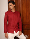 Red | Black Linen Long Sleeve ShirtEMCL0686SLS