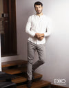 White Linen Blend Shirt EMSACS0650LRLS1045