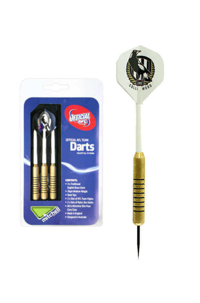 COLLINGWOOD MAGPIES AFL BRASS DARTS 3 X DARTS FLIGHTS & SHAFTS IN CASE_COLLINGWOOD MAGPIES_STUBBY CLUB