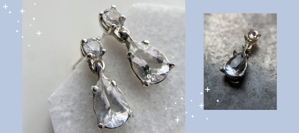 Custom jewelry design featuring diamond alternatives, quartz and white sapphire