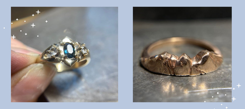 Custom jewelry design projects repurposing heirloom stones and a mountainscape