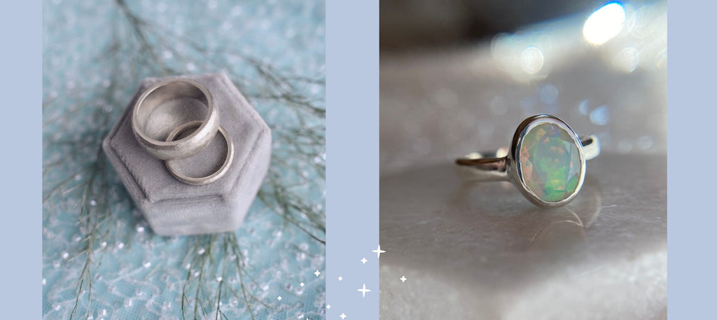 Custom engagement rings and custom bezel set opal ring