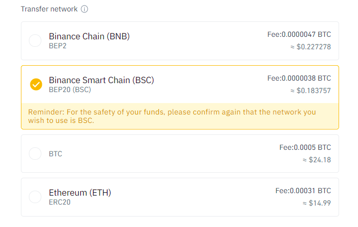 withdraw funds from binance to bsc