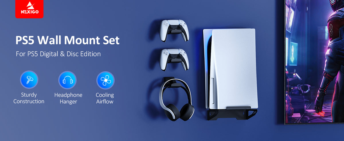This wall mount set allows you to hang your PS5 accessories near your TV.