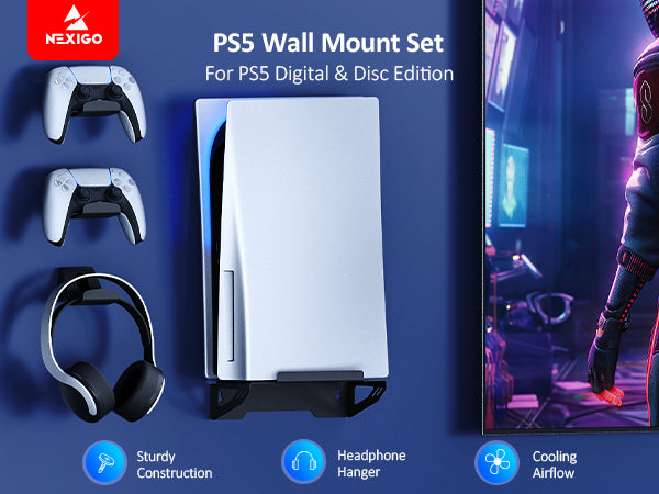 This wall mount set allows you to hang your PS5 accessories near your TV.