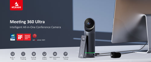 Meeting 360 Ultra Intelligent All-in-One Conference Camera is placed on the table.