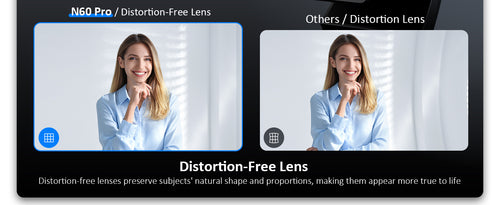 Comparison between the distortion-free lens of N60 Pro camera and cameras from other brands with distorted lenses.
