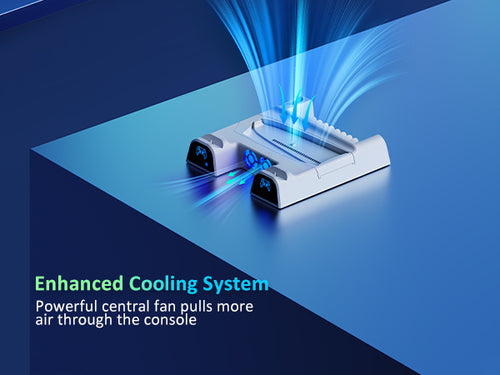 The cooling stand is currently dissipating heat for the PS5 console.