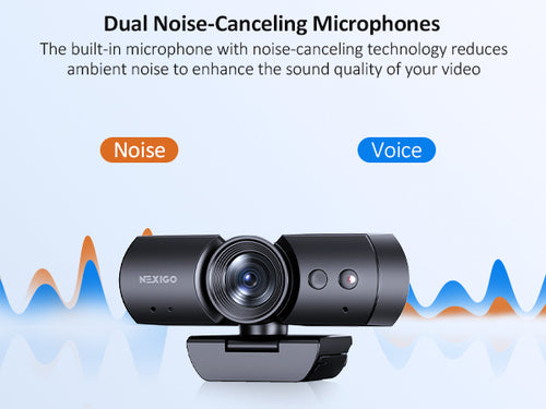 The webcam's microphone can reduce noise and deliver clear sound.