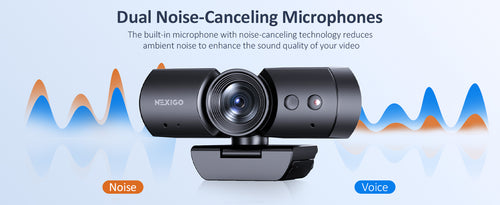 The webcam's microphone can reduce noise and deliver clear sound.