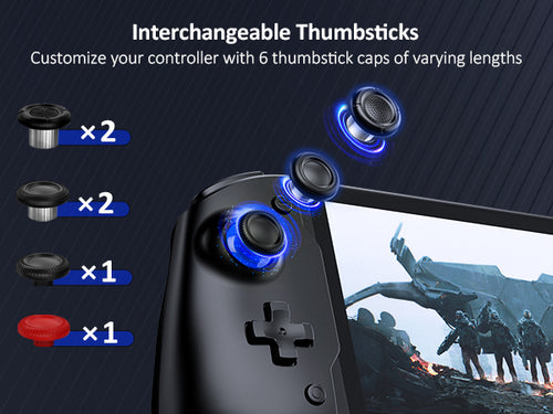 The product includes three types of replaceable joystick caps