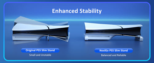 Nexigo's horizontal stand provides better stability than the original PS5 stand.