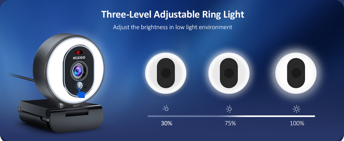 Using a ring light webcam with 3 adjustable brightness levels