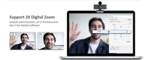 A man is adjusting the 2x zoom feature of N60 Pro using the NexiGo APP on his computer